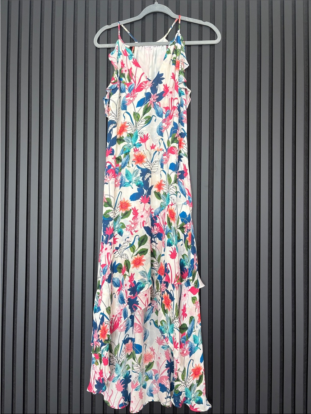 Parker Floral Maxi Dress in White with Pink & Blue Details